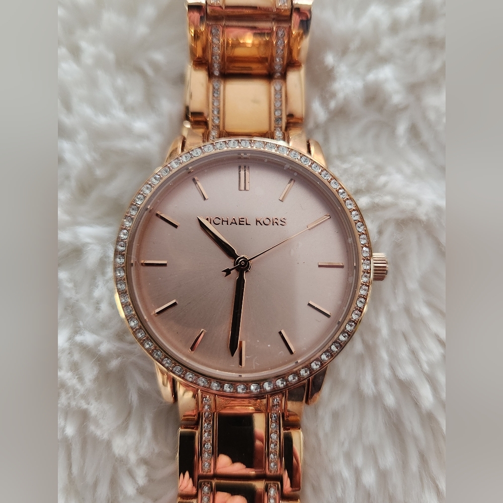 Michael Kors Three-Hand Rose Gold-Tone Bracelet Watch 